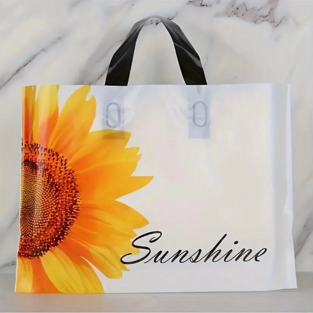 Sunshine Sunflower Plastic Tote Bags - 10 pcs